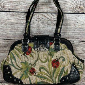 Vintage M.C. Marc Chantal Tapestry Lady Bug Double Handle Shoulder Bag